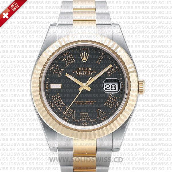 Rolex Datejust Two-Tone Gold 41mm | Black Roman Dial Watch