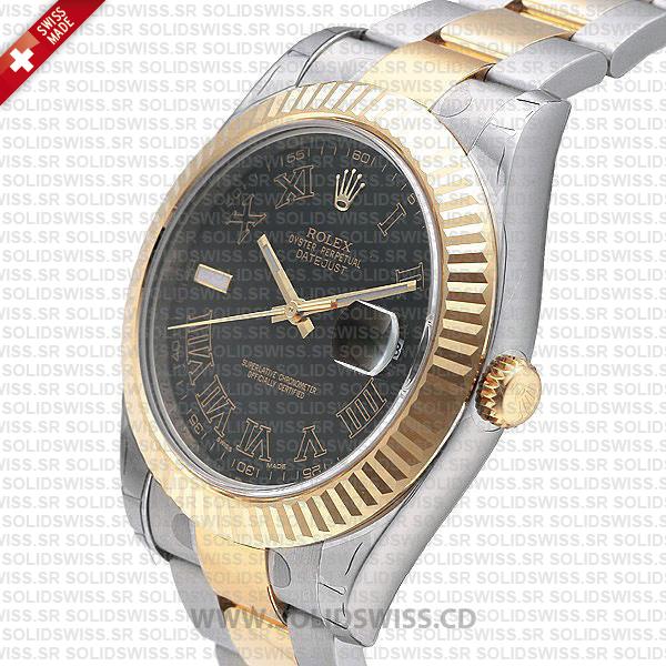 Rolex Datejust Two-Tone Gold Black Roman Dial