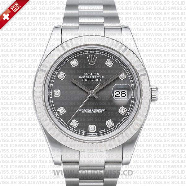 Rolex Datejust Black Dial Diamonds | Stainless Steel Replica