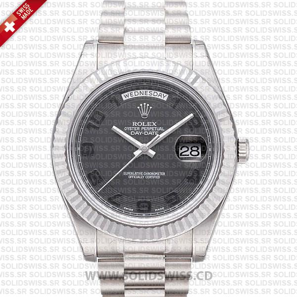 Rolex Day-Date II White Gold Black Arabic Dial Replica Watch