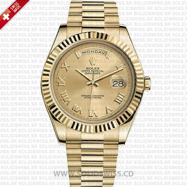 Rolex Day-Date II Yellow Gold Roman Dial 41mm Replica Watch