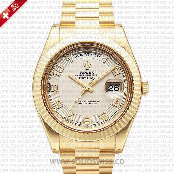 Rolex Day-Date II Yellow Gold Replica Watch | White Arabic Dial