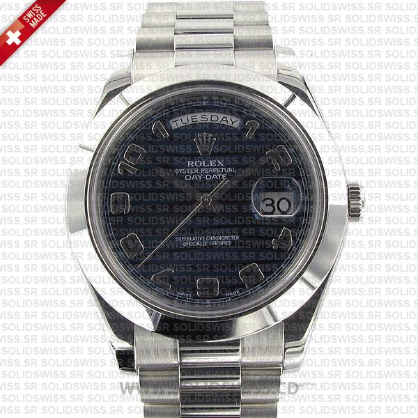 Rolex Day-Date II Platinum Blue Wave Arabic Dial Replica Watch