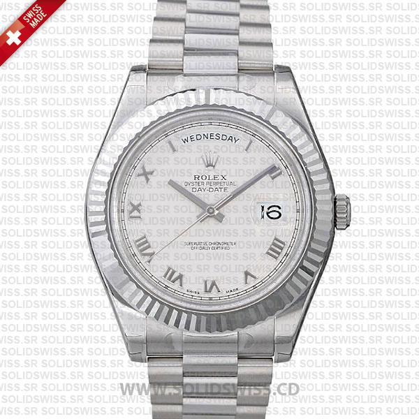 Rolex Day-Date II White Gold 41mm White Roman Dial Replica