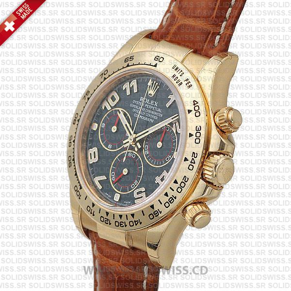 Rolex Daytona Leather Gold Blue Arabic Dial 40mm
