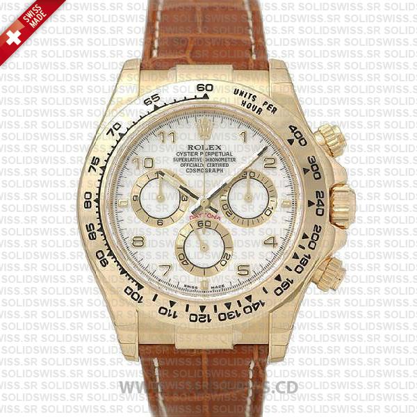 Rolex Daytona Gold Leather Strap White Arabic Dial Replica