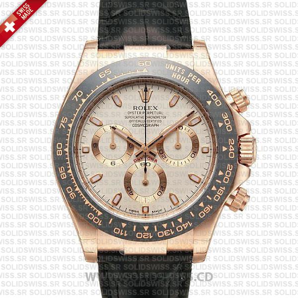 Rolex Daytona Rose Gold Black Ceramic Bezel Replica Watch