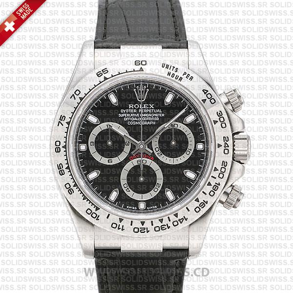 Rolex Daytona White Gold Leather Strap | Black Dial Watch