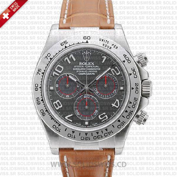 Rolex Daytona Grey Arabic Dial Leather Strap Replica Watch