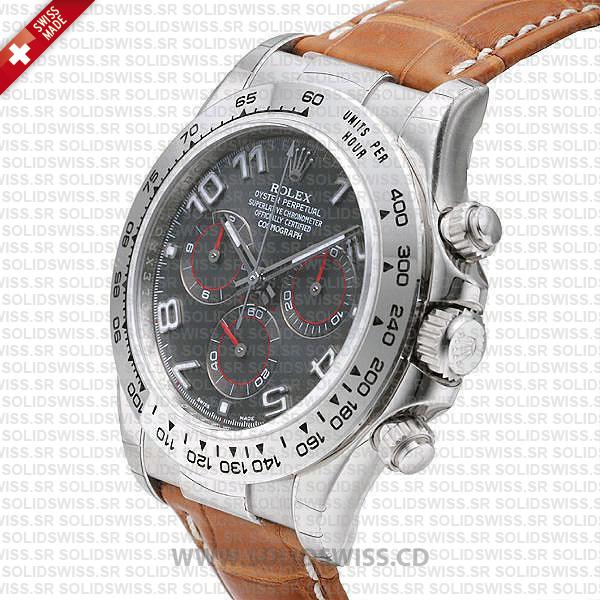Rolex Daytona Grey Arabic Dial Leather Strap