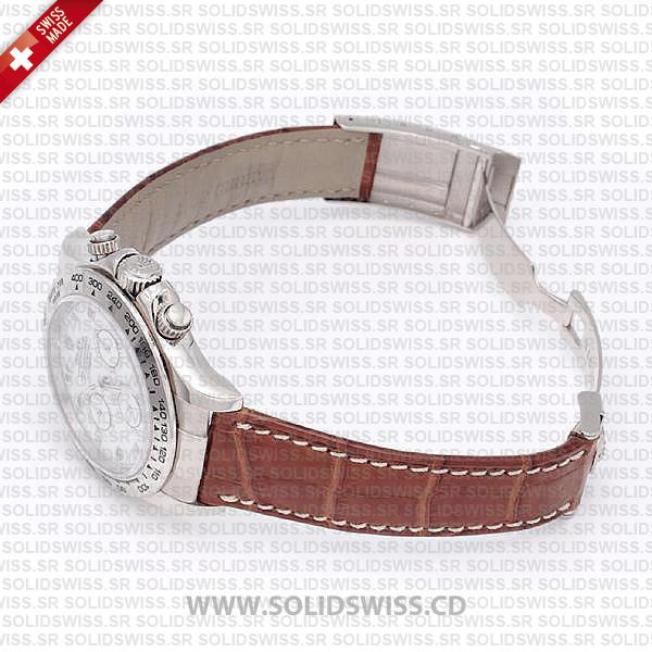 Rolex Daytona Leather Strap Stainless Steel Grey Dial 40mm