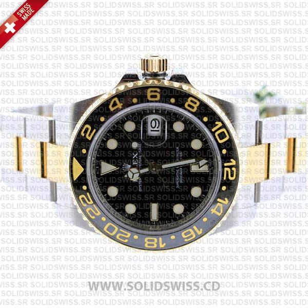 Rolex GMT-Master II Two-Tone 18k Yellow Gold Black Dial