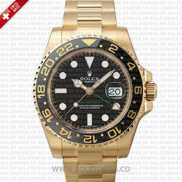 Rolex GMT-Master II Gold Black Dial Replica Watch | Solidswiss