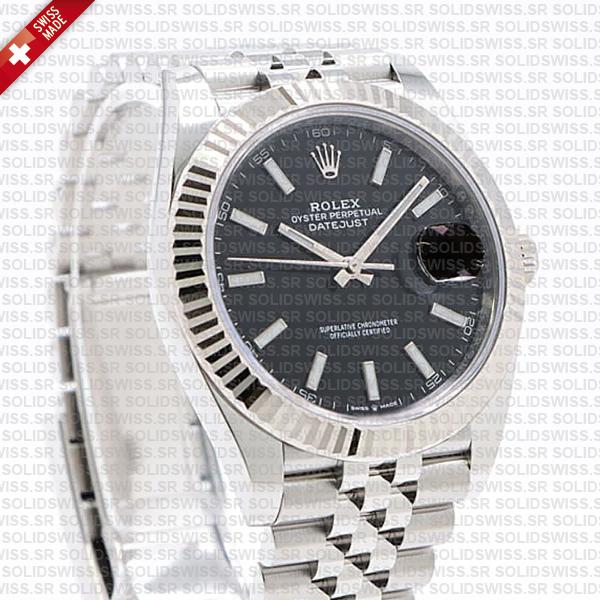Rolex Datejust 41 Jubilee Black Dial Stick Markers 904l Steel 18k White Gold Fluted Bezel 41mm Ref.126334 Swiss Replica Super Clone