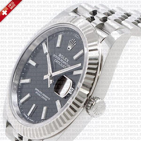Rolex Datejust 41 Jubilee Black Dial Stick Markers 904l Steel 18k White Gold Fluted Bezel 41mm Ref.126334 Swiss Replica Super Clone