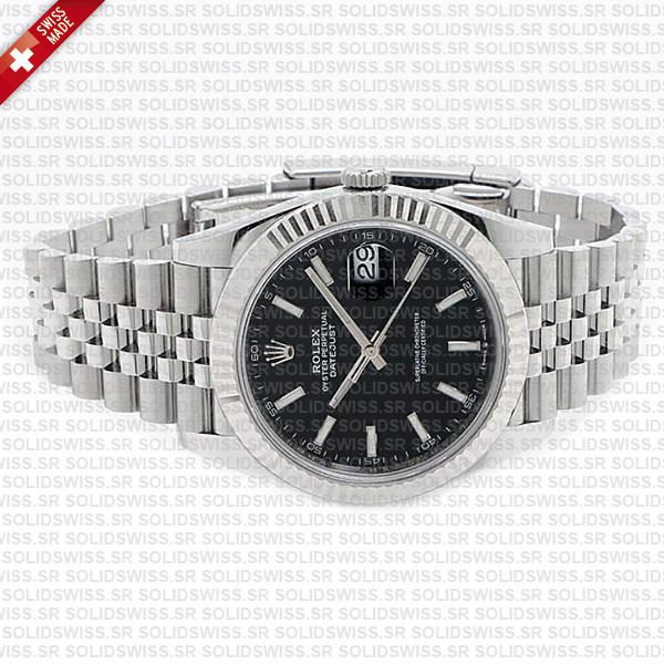 Rolex Datejust 41 Jubilee Black Dial Stick Markers 904l Steel 18k White Gold Fluted Bezel 41mm Ref.126334 Swiss Replica Super Clone
