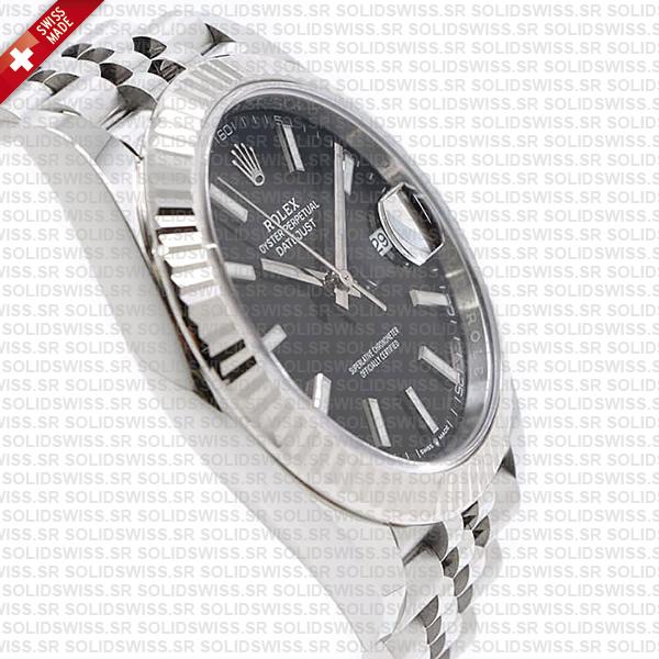 Rolex Datejust 41 Jubilee Black Dial Stick Markers 904l Steel 18k White Gold Fluted Bezel 41mm Ref.126334 Swiss Replica Super Clone