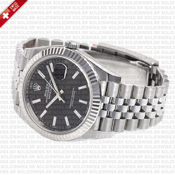 Rolex Datejust 41 Jubilee Black Dial Stick Markers 904l Steel 18k White Gold Fluted Bezel 41mm Ref.126334 Swiss Replica Super Clone