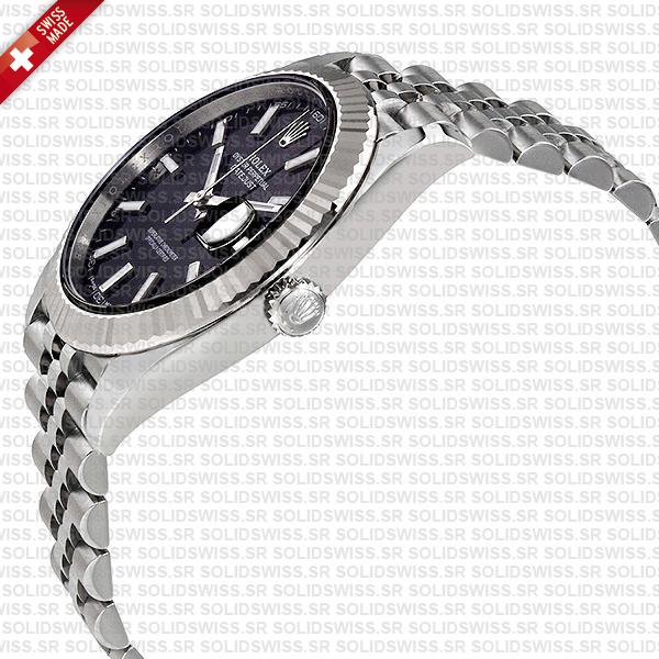 Rolex Datejust 41 Jubilee Black Dial Stick Markers 904l Steel 18k White Gold Fluted Bezel 41mm Ref.126334 Swiss Replica Super Clone