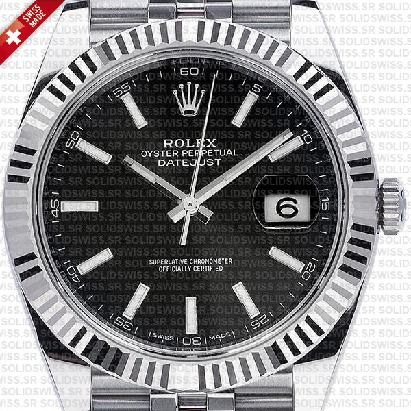 Rolex Datejust 41 Jubilee Black Dial Stick Markers 904l Steel 18k White Gold Fluted Bezel 41mm Ref.126334 Swiss Replica Super Clone