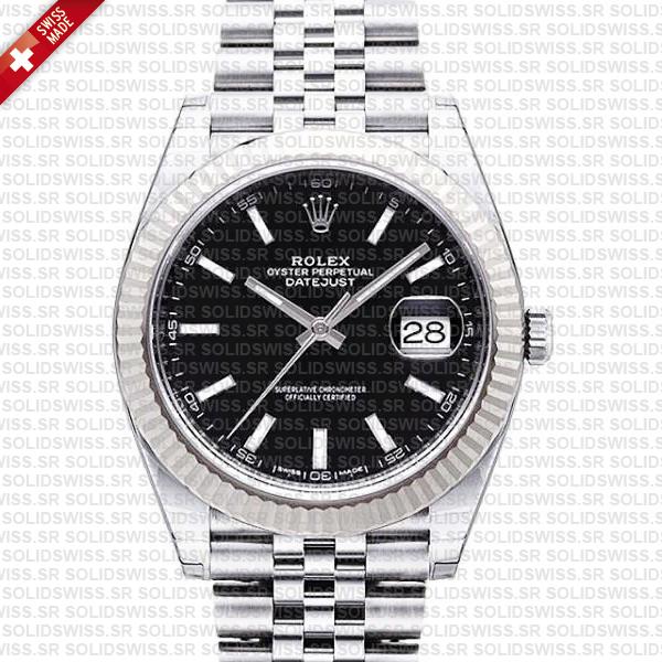 Rolex Datejust 41 Jubilee Black Dial Stick Markers 904l Steel 18k White Gold Fluted Bezel 41mm Ref.126334 Swiss Replica Super Clone