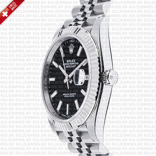 Rolex Datejust 41 Jubilee Black Dial Stick Markers 904l Steel 18k White Gold Fluted Bezel 41mm Ref.126334 Swiss Replica Super Clone
