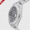 Rolex Datejust 41 Oyster Dark Rhodium Grey Dial Stick Markers 904l Steel 18k White Gold Fluted Bezel 41mm Swiss Replica Watch
