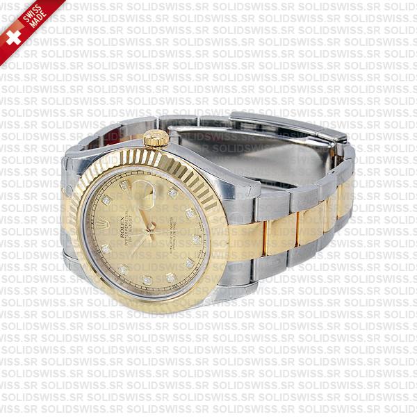 Rolex Datejust Ii Oyster 2-tone 18k Yellow Gold/904l Steel Fluted Bezel Gold Dial Diamond Markers 41mm Swiss Replica Watch