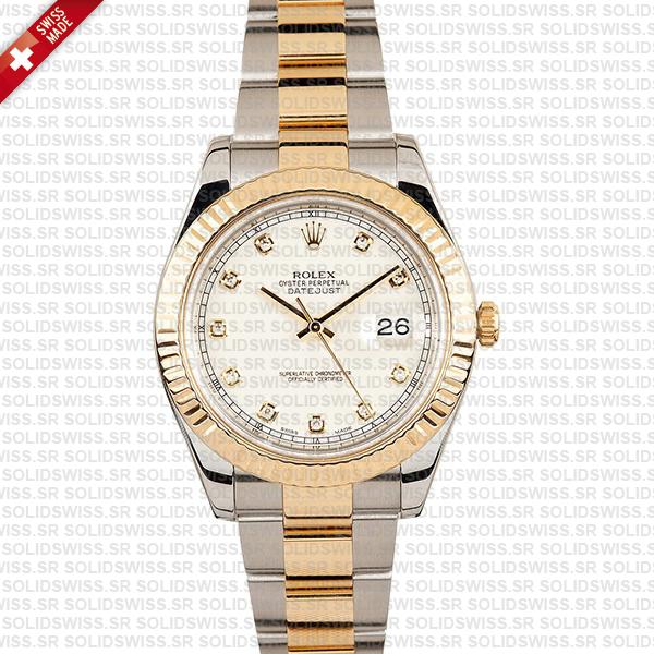 Rolex Datejust ΙΙ Oyster 2-tone 18k Yellow Gold/904l Steel Fluted Bezel Ivory White Dial Diamond Markers 41mm Swiss Replica Watch