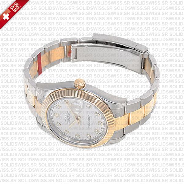 Rolex Datejust ΙΙ Oyster 2-tone 18k Yellow Gold/904l Steel Fluted Bezel Ivory White Dial Diamond Markers 41mm Swiss Replica Watch