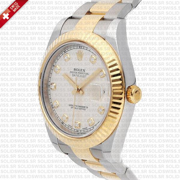 Rolex Datejust ΙΙ Oyster 2-tone 18k Yellow Gold/904l Steel Fluted Bezel Ivory White Dial Diamond Markers 41mm Swiss Replica Watch