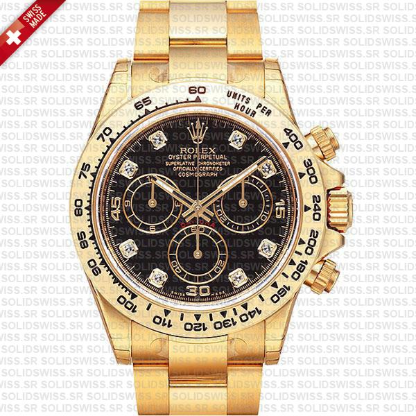 Rolex Daytona 18k Yellow Gold Black Diamond Dial Watch