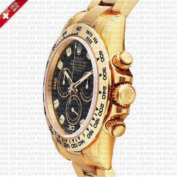 Rolex Daytona 18k Yellow Gold Black Diamond Dial