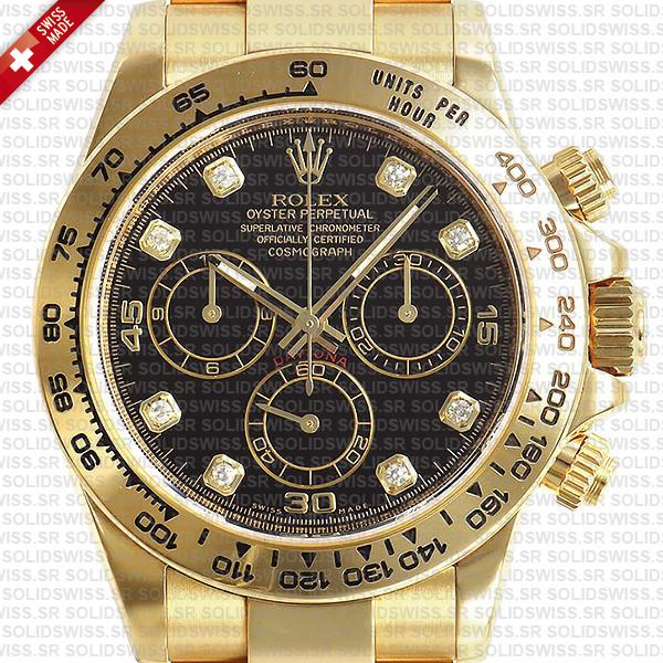 Rolex Daytona 18k Yellow Gold Black Diamond Dial Replica Watch