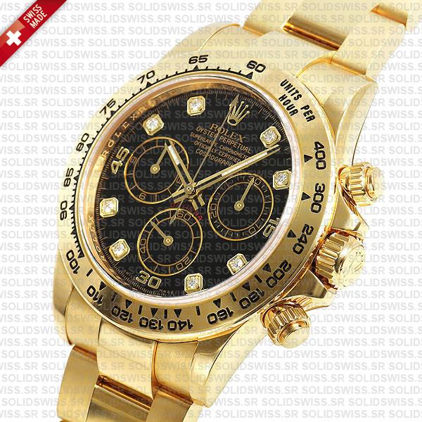 Rolex Daytona 18k Yellow Gold Black Diamond Dial 40mm