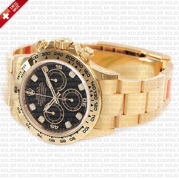 Rolex Oyster Perpetual Cosmograph Daytona 18k Yellow Gold Black Diamond Dial