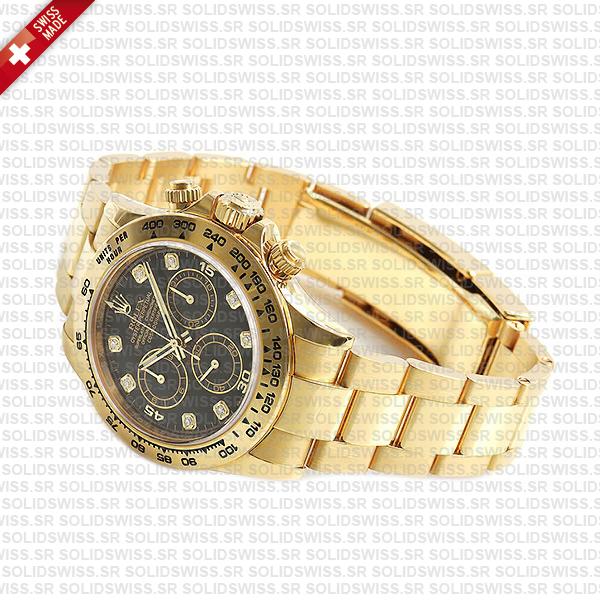Rolex Oyster Perpetual Cosmograph Daytona 18k Yellow Gold Black Diamond Dial 40mm