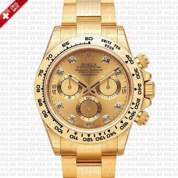 Rolex Daytona 18k Yellow Gold Replica | Diamond Gold Dial