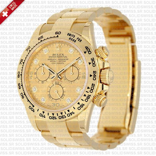 Rolex Cosmograph Daytona 18k Yellow Gold Diamond Gold Dial 40mm