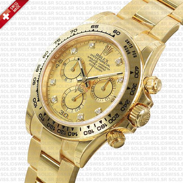 Rolex Cosmograph Daytona 18k Yellow Gold Diamond Gold Dial 40mm Watch