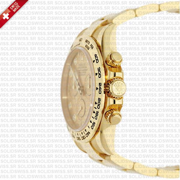 Rolex Cosmograph Daytona 18k Yellow Gold Diamond Gold Dial 40mm Replica Watch