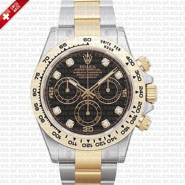 Rolex Daytona Two-Tone Black Diamond Dial | Replica Watch