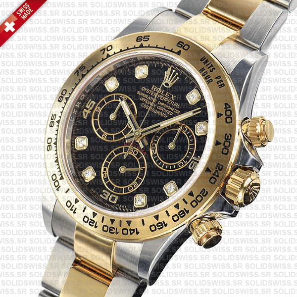 Rolex Daytona Two-Tone Black Diamond Dial 40mm Swiss Replica Watch