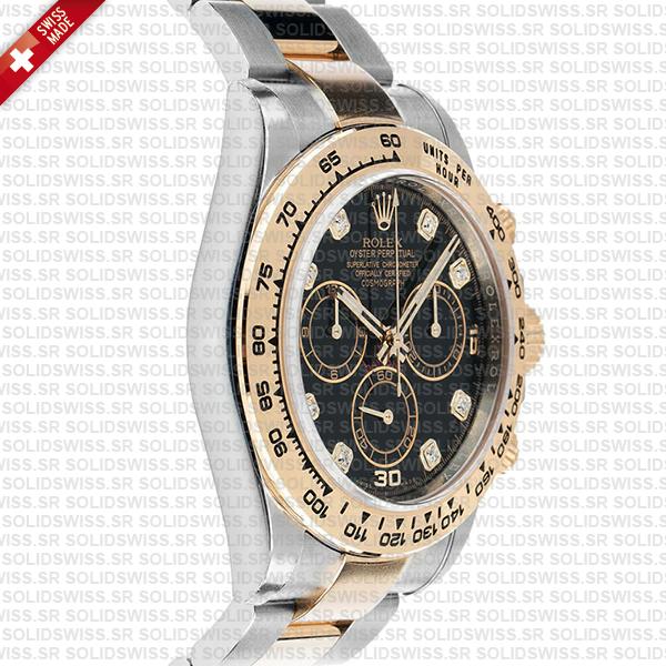 Rolex Cosmograph Daytona Two-Tone 18k Yellow Gold Black Diamond Dial