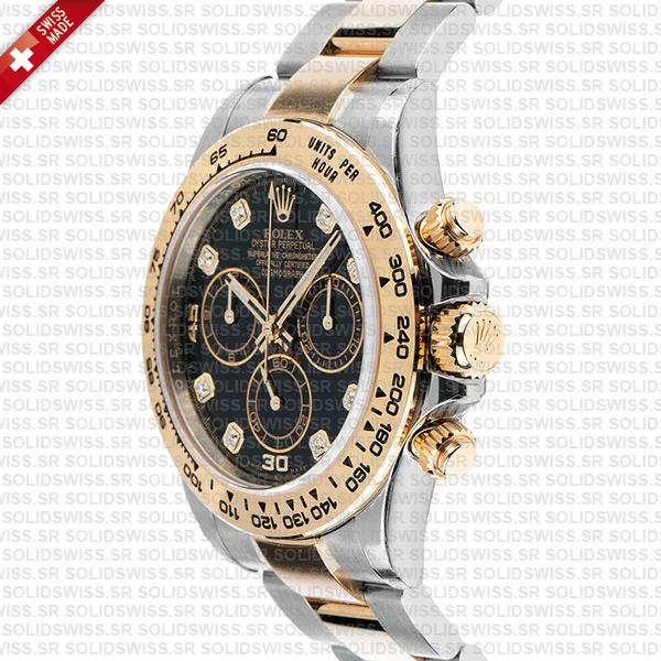 Rolex Cosmograph Daytona Two-Tone 18k Yellow Gold Black Diamond Dial 40mm