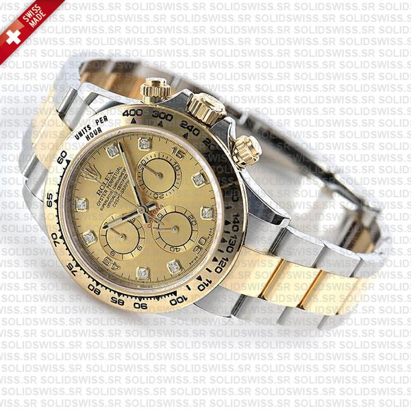 Replica Rolex Cosmograph Daytona Two-Tone 18k Yellow Gold 904L Stainless Steel Diamond Dial