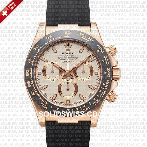 Rolex Cosmograph Daytona Rubber 18k Rose Gold Ivory Dial 40mm 116515ln Swiss Made Replica Watch