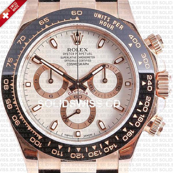 Rolex Cosmograph Daytona Rubber 18k Rose Gold Ivory Dial 40mm 116515ln Swiss Made Replica Watch