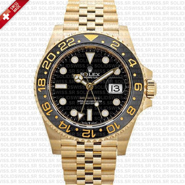 Rolex Gmt-master Ii Jubilee 18k Yellow Gold Black Dial Ceramic Bezel 40mm Swiss Made Replica Superclone Watch Ref.126718grnr