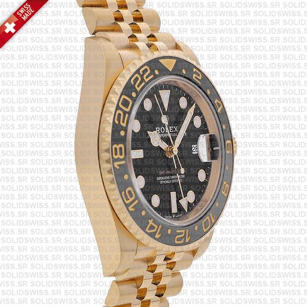 Rolex Gmt-master Ii Jubilee 18k Yellow Gold Black Dial Ceramic Bezel 40mm Swiss Made Replica Superclone Watch Ref.126718grnr